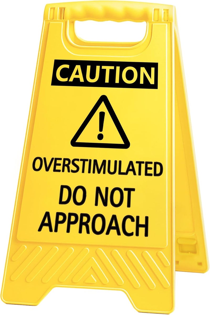 EXUBERIUM Caution Overstimulated Do Not Approach Office Decor, Funny Desk Sign for Women Coworkers, Sarcastic Plaque with Phone Holder Mirror Function, Humorous Gag Gifts for Birthday Tax Season - Image 1